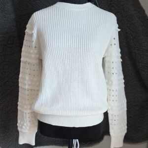 I.N.C New White Knit, Detailed Sleeve, Sweater